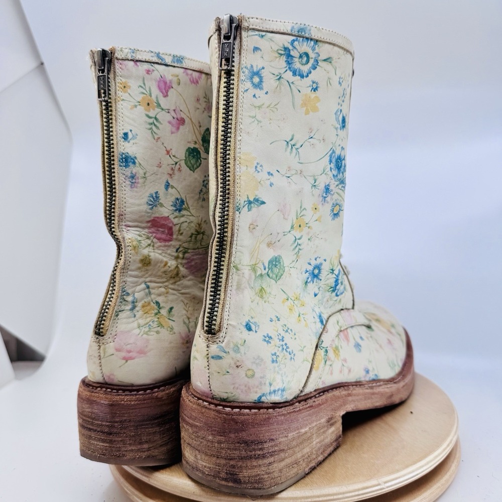 Free People Santa Fe Leather Boots Shoes 41 10 Boho Western Moto floral ivory - Picture 4 of 8